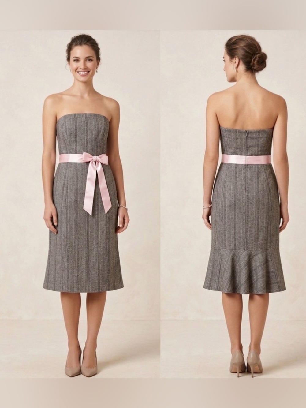 Tailor New York Wool Blend Strapless Dress with Pink Belt size 10